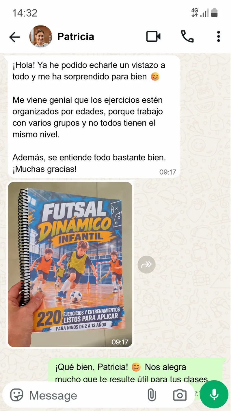 Mensaje de Patricia sobre Futsal Dinámico Infantil