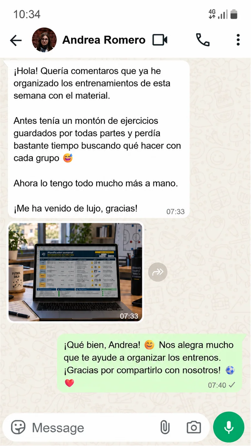 Mensaje de Andrea Romero sobre Futsal Dinámico Infantil