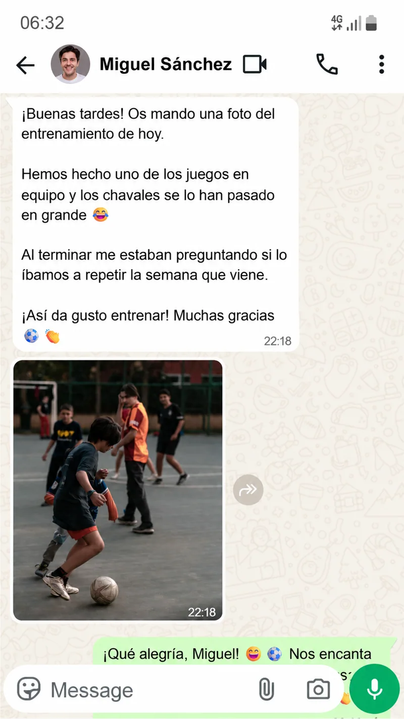 Mensaje de Miguel Sánchez sobre Futsal Dinámico Infantil