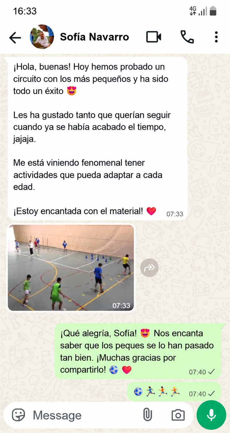 Mensaje de Sofía Navarro sobre Futsal Dinámico Infantil
