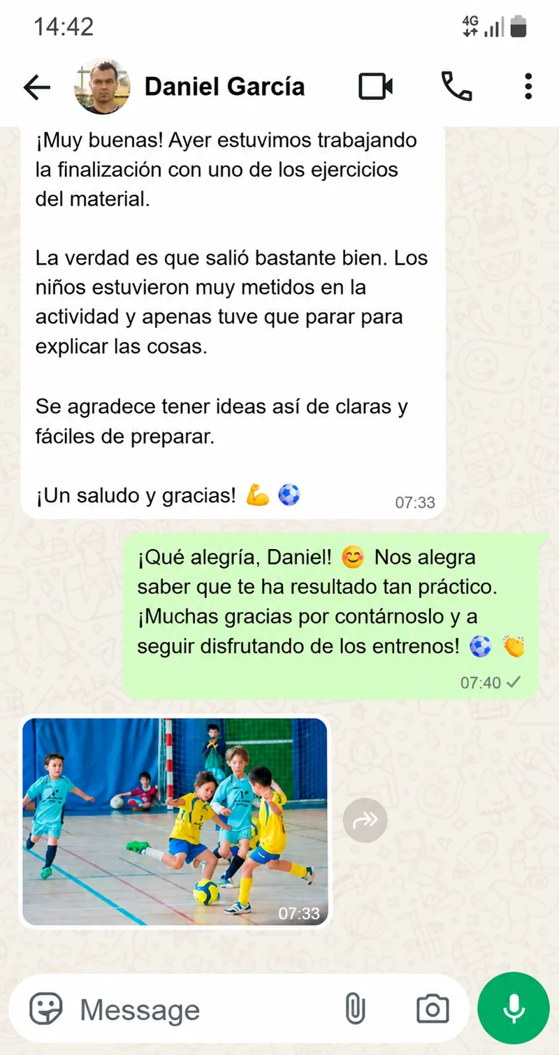 Mensaje de Daniel García sobre Futsal Dinámico Infantil